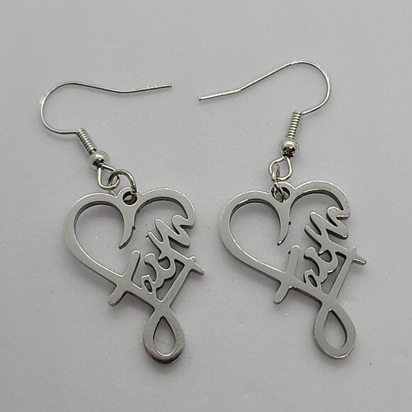 Faith Script Heart Stainless Steel Dangle Earrings Christian Religious Jewelry - Picture 6 of 7